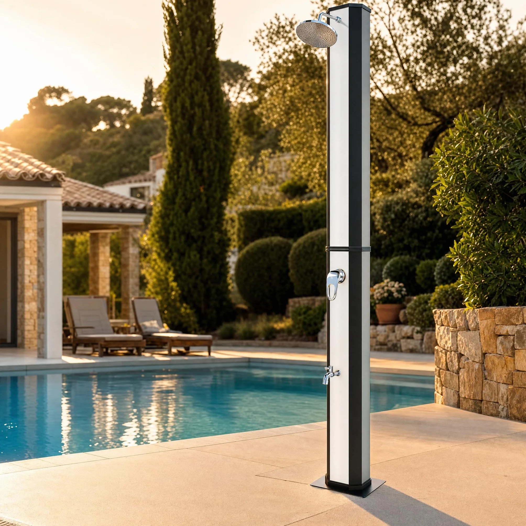 Prysznic Słoneczny 35L 220 cm Chrome z Regulatorem Temperatury do Ogrodu Basenu