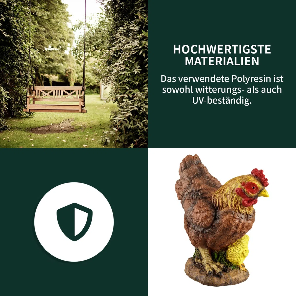1PLUS Polyresinowa figurka kurczaka do ogrodu brązowa z kurczętami dekoracja ogrodowa żywica ozdoba zdobiąca figurka dekoracja ogrodu