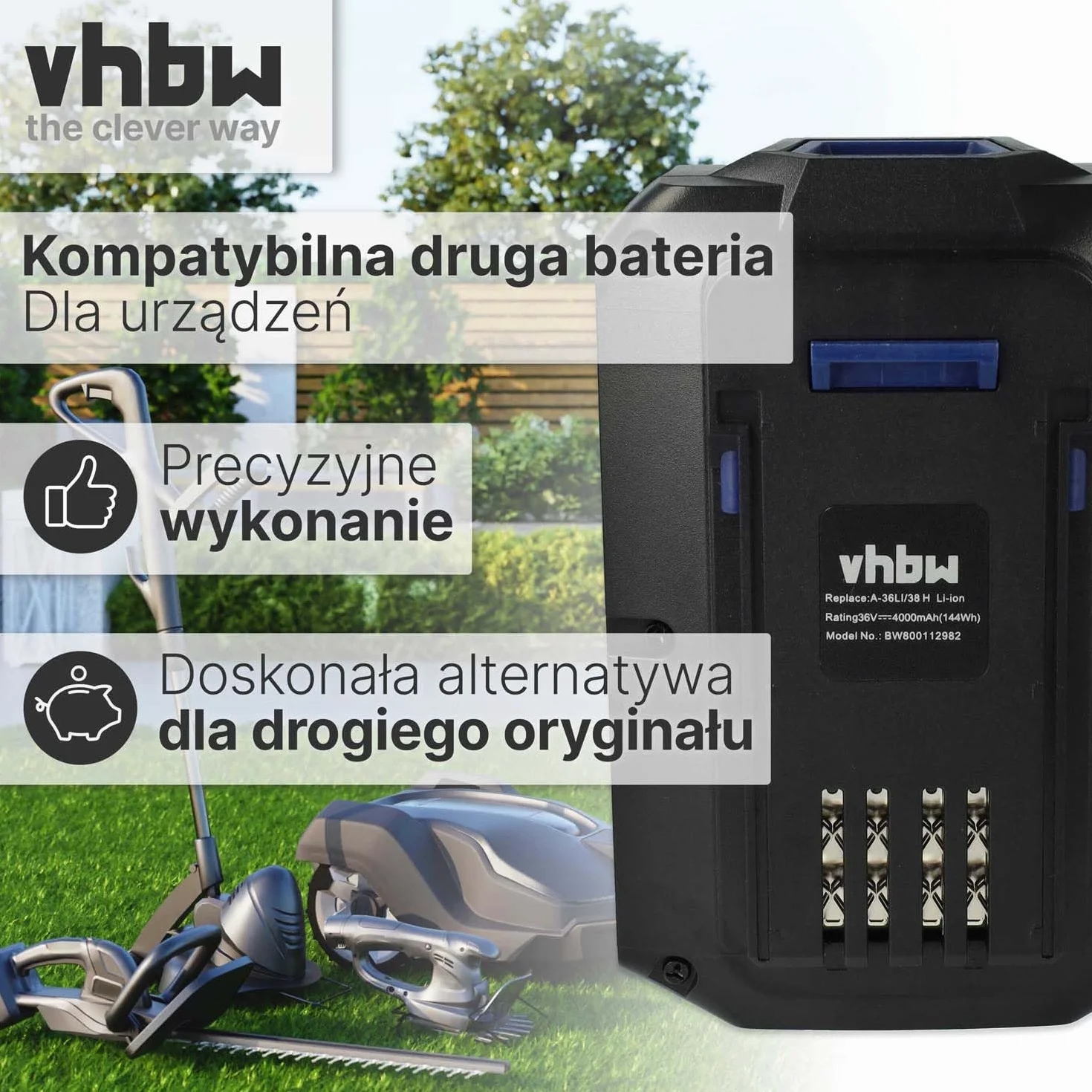 vhbw Zamiennik akumulatora do Lux Tools 1787233, 36LB2600 do kosiarek (4000 mAh 36 V litowo-jonowy)