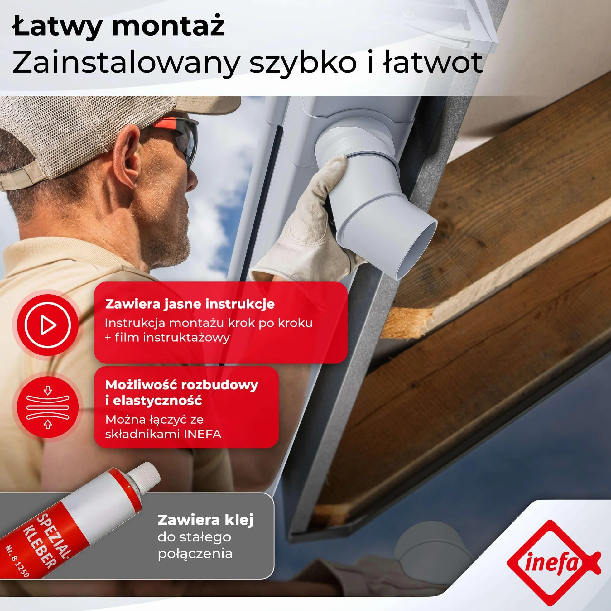 INEFA Zestaw rynnowy z tworzywa sztucznego, prostokątny 8m x 83mm Brązowy | Rynna i rura spustowa PVC-U na jedną połać dachu, domek ogrodowy, wiata, taras i pawilon
