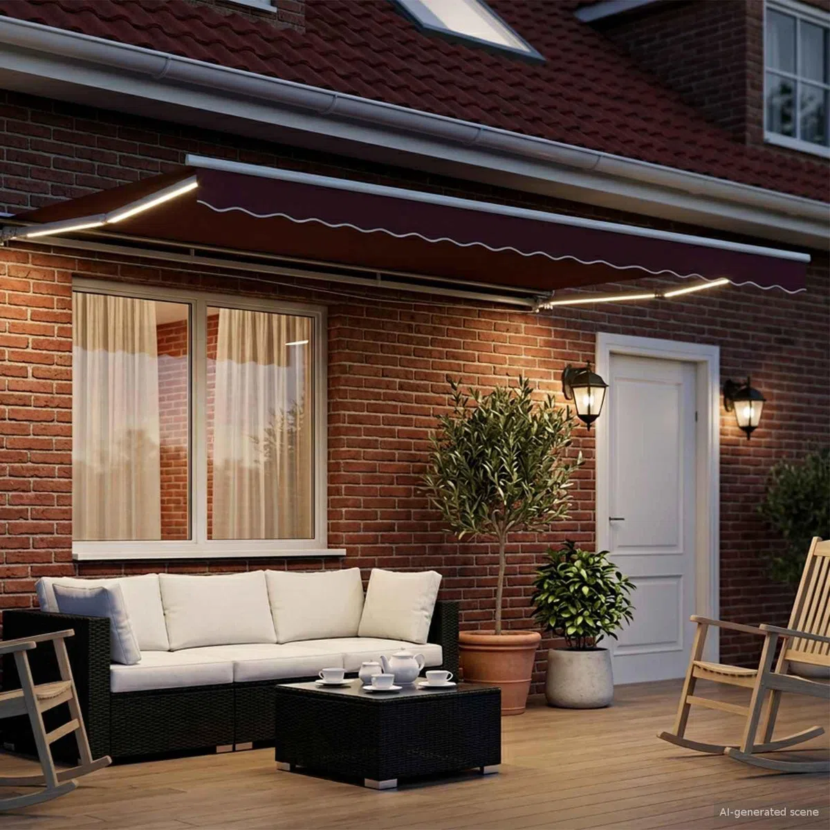 Ręczna rama markizy z diodami LED, 4,5 x 3,5 m, odporna na warunki atmosferyczne, wysuwana z korbą, odporna na promieniowanie UV, idealna do ogrodu, na taras, balkon i na zewnątrz