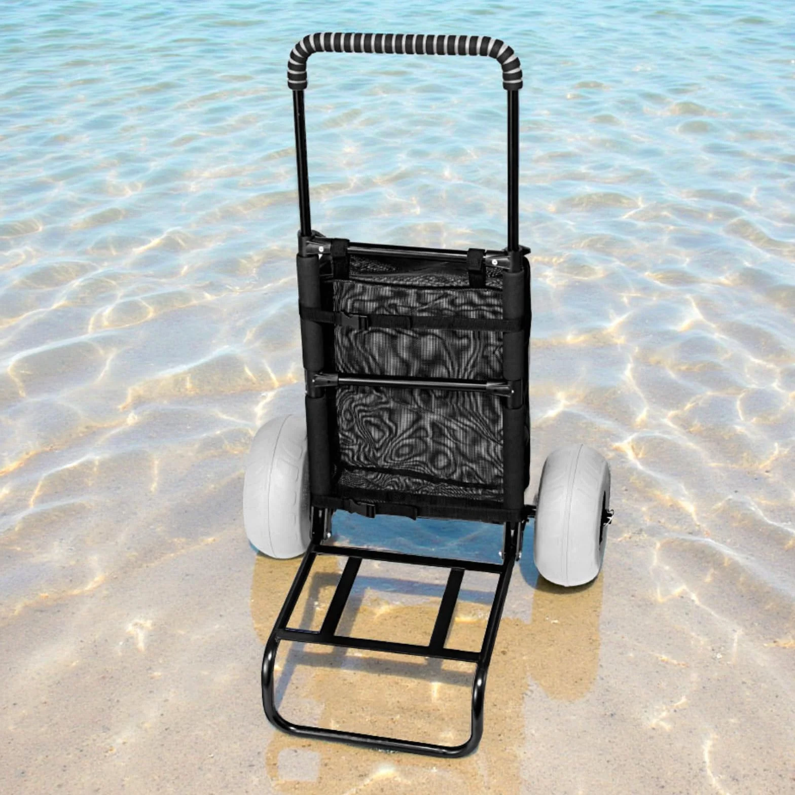 VEVOR Wózek plażowy z dużymi kółkami na piasek, 51 cm x 37 cm, z kółkami balonowymi 23 cm, nośność 75 kg, składany wózek na piasek 69 cm do 114 cm, wytrzymały wózek na plażę