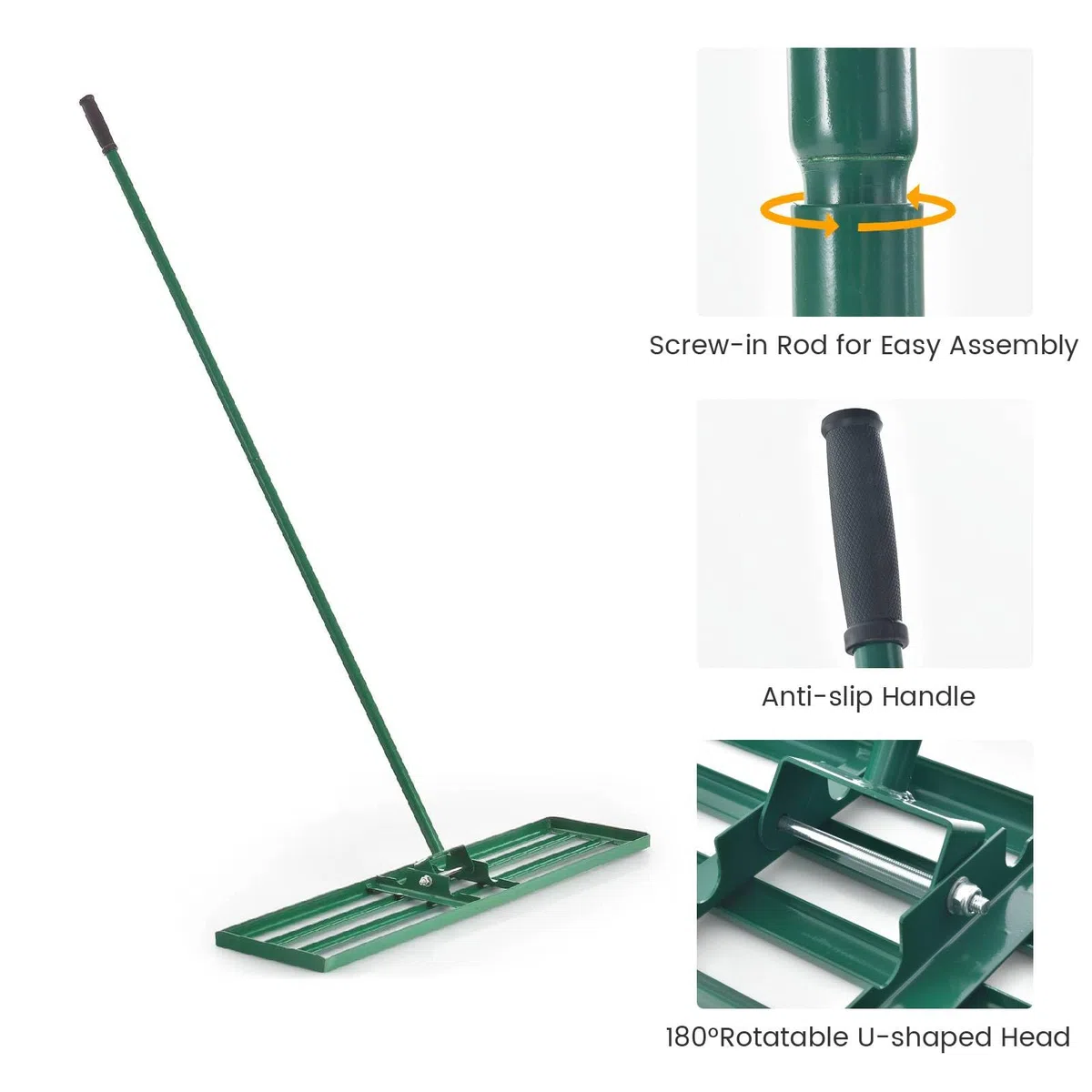 ” x 10” Grabie do wyrównywania trawnika, wytrzymałe metalowe narzędzie do wyrównywania trawnika z 77” ergonomicznym długim uchwytem, narzędzie do poziomowania trawnika, grabie do ogro