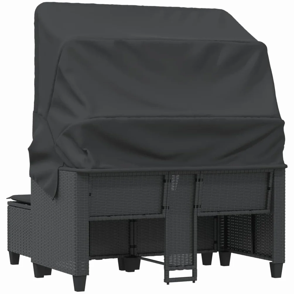 vidaXL 2-os. sofa ogrodowa z daszkiem i podnóżkami, czarna, rattan PE