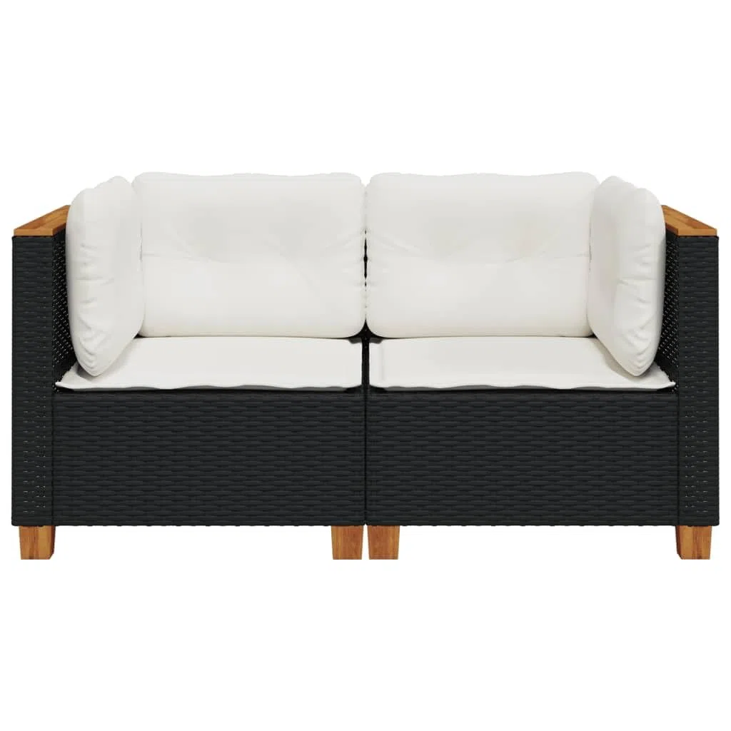 2 x narożna sofa ogrodowa, z polirattanu, kolor czarny, z tapicerowanymi poduszkami, zdejmowane pokrowce, modułowa konstrukcja, meble do salonu, sprzęt ogrodowy, zestaw 2 szt