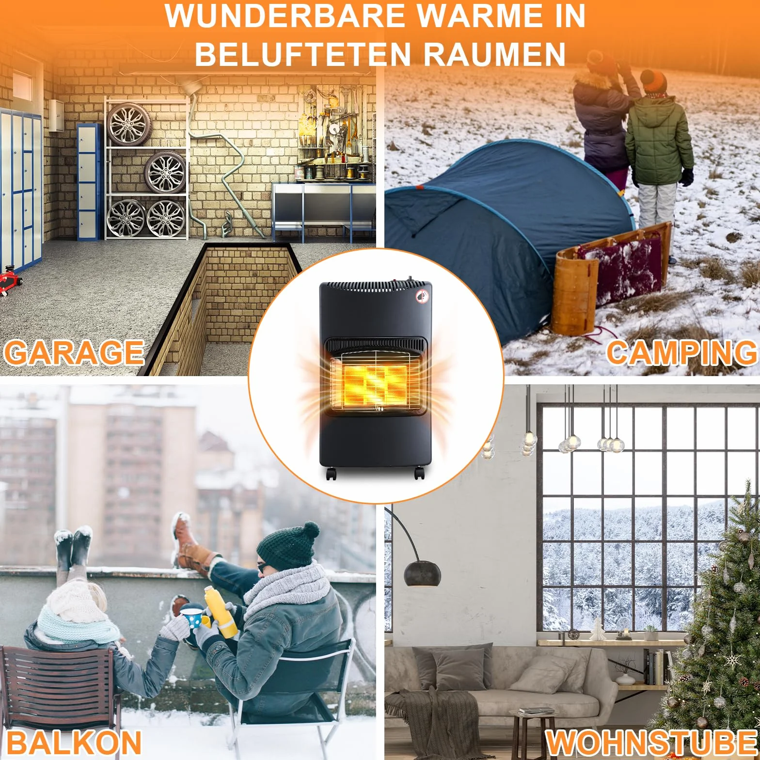 Piec gazowy, grzejnik gazowy, 4,2 kW, składany, 305 g/h, zużycie gazu, pojemność grzewcza 80 m³, ODS, zabezpieczenie przed przewróceniem, zapłon piezoelektryczny, z regulatorem ciśnienia i