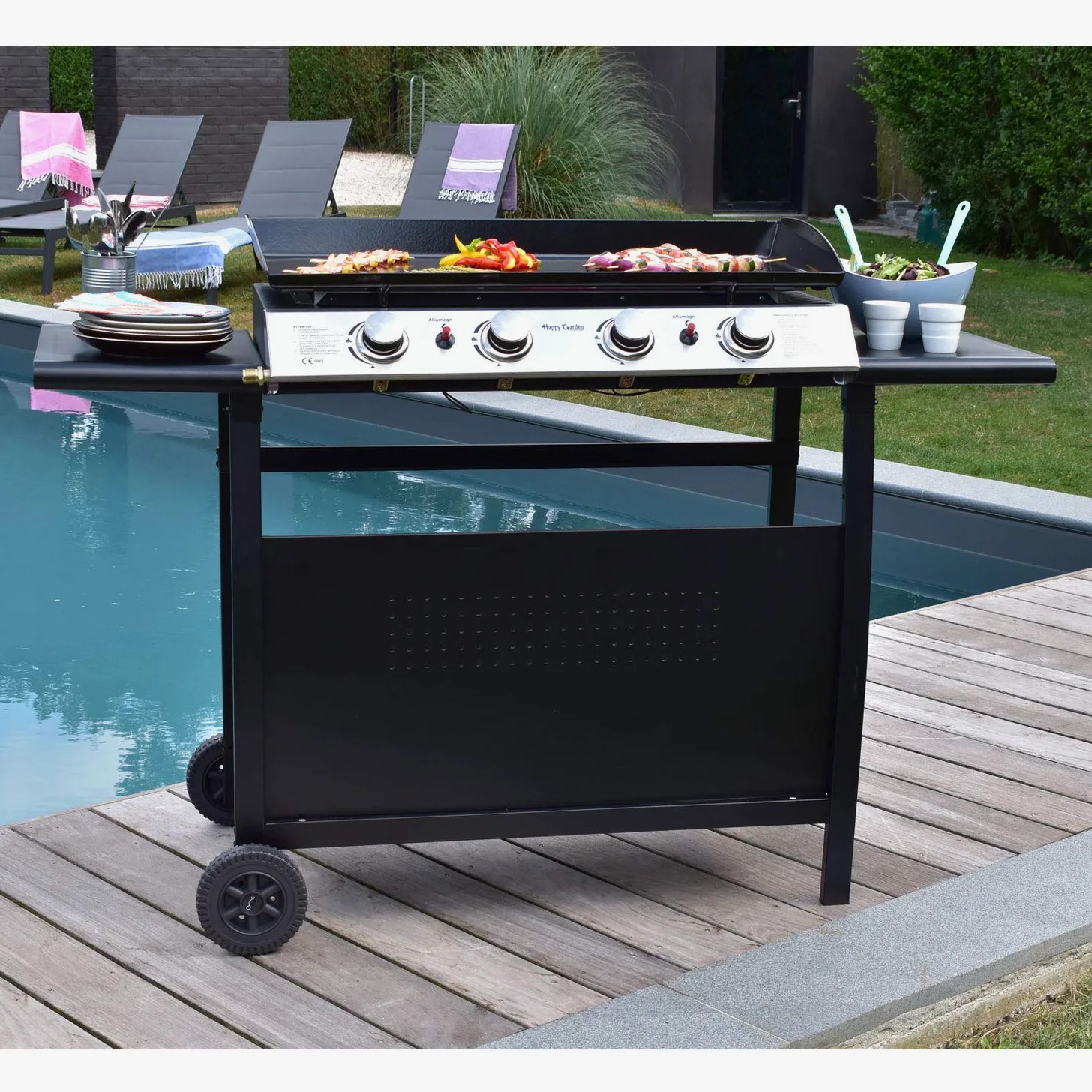 Happy Garden Gas-Plancha Valencia – 4 palniki, 10 kW + wózek