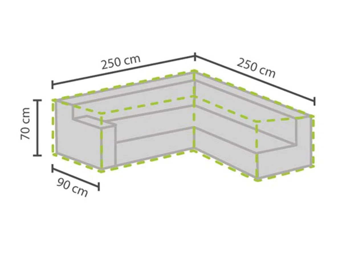 Zestaw pokrowców ochronnych: 250 x 250 cm do ogrodu w kształcie litery L + pokrowiec na 6-8 poduszek