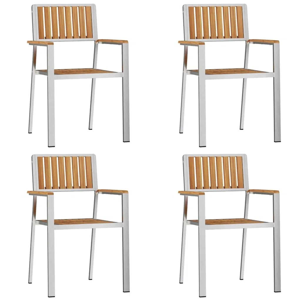 5-częściowy zestaw stołów outdoorowych, brązowe, lite drewno tekowe, stół ogrodowy, stół tarasowy z ramą ze stali nierdzewnej, na taras, balkon, do ogrodu, idealny do jedzenia, pikniku i