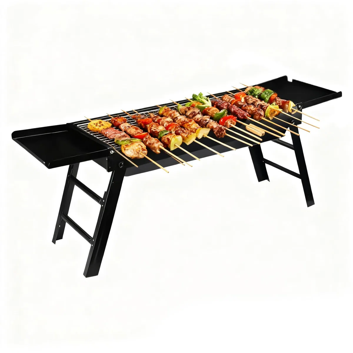 Przenośny Grill Na Węgiel Drzewny Demontowalna Przenośna Kuchenka | Grill Węglowy Turystyczny z Bocznymi Stolikami Do Ogrodu, Na Świeżym Powietrzu, Do Mieszkania, Na Balkon, Na Plażę, Do