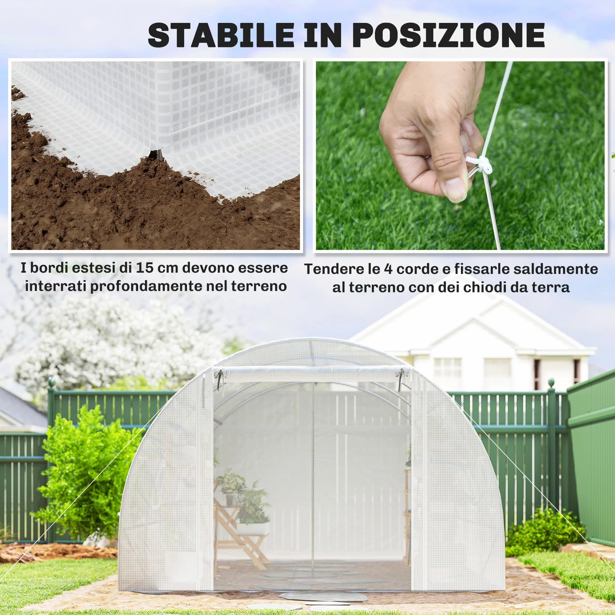 Outsunny Tunelowa szklarnia ogrodowa 4 x 3 x 2 m z drzwiami i 6 oknami, rama stalowa, osłona PE