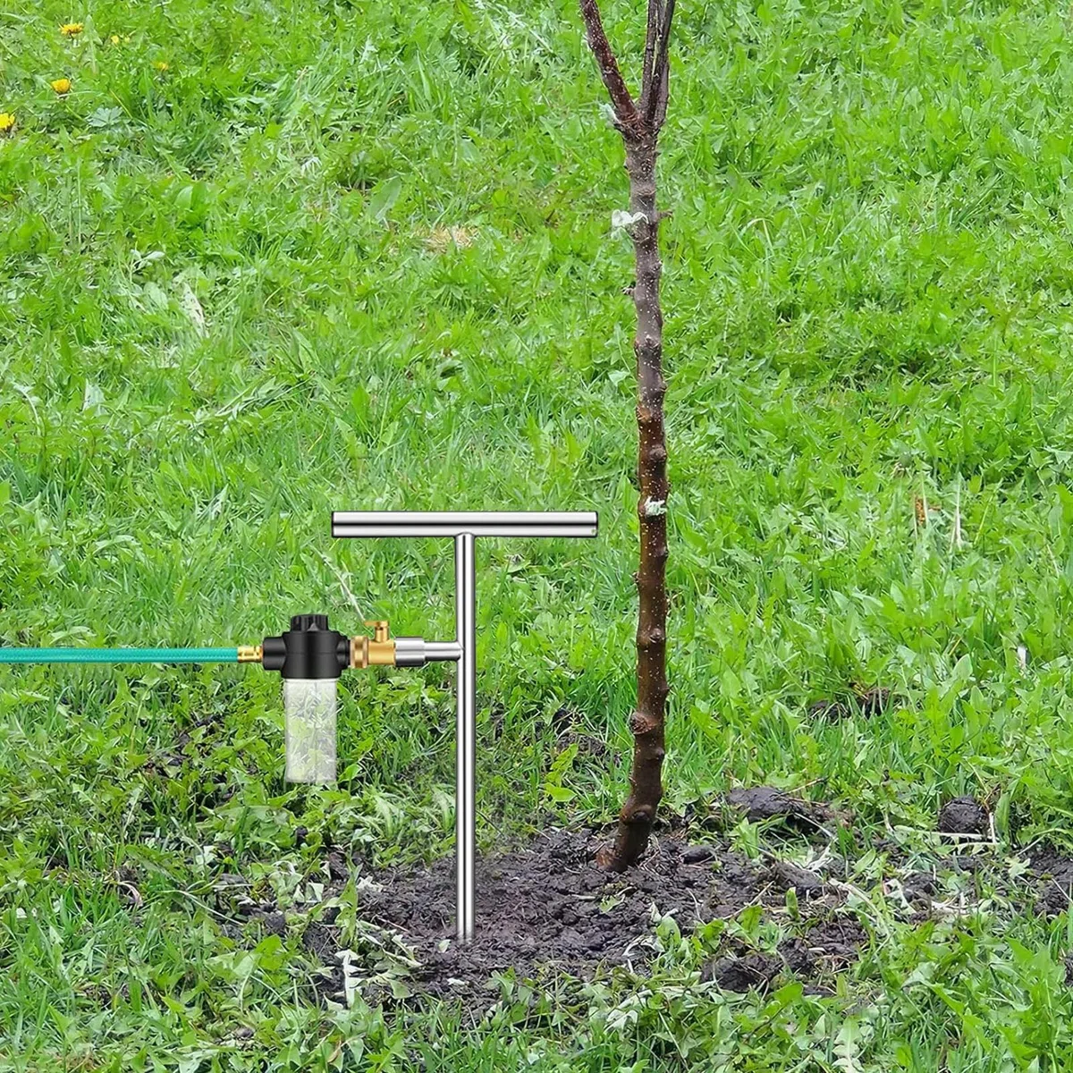 Korektor Do Korzeni Stalowe Kołki Nawadniające z Butelką Na Nawóz | Głębokie Nawadnianie z Uchwytem T i Zaworem Do sadów, ogrodów, szklarni, trawników i