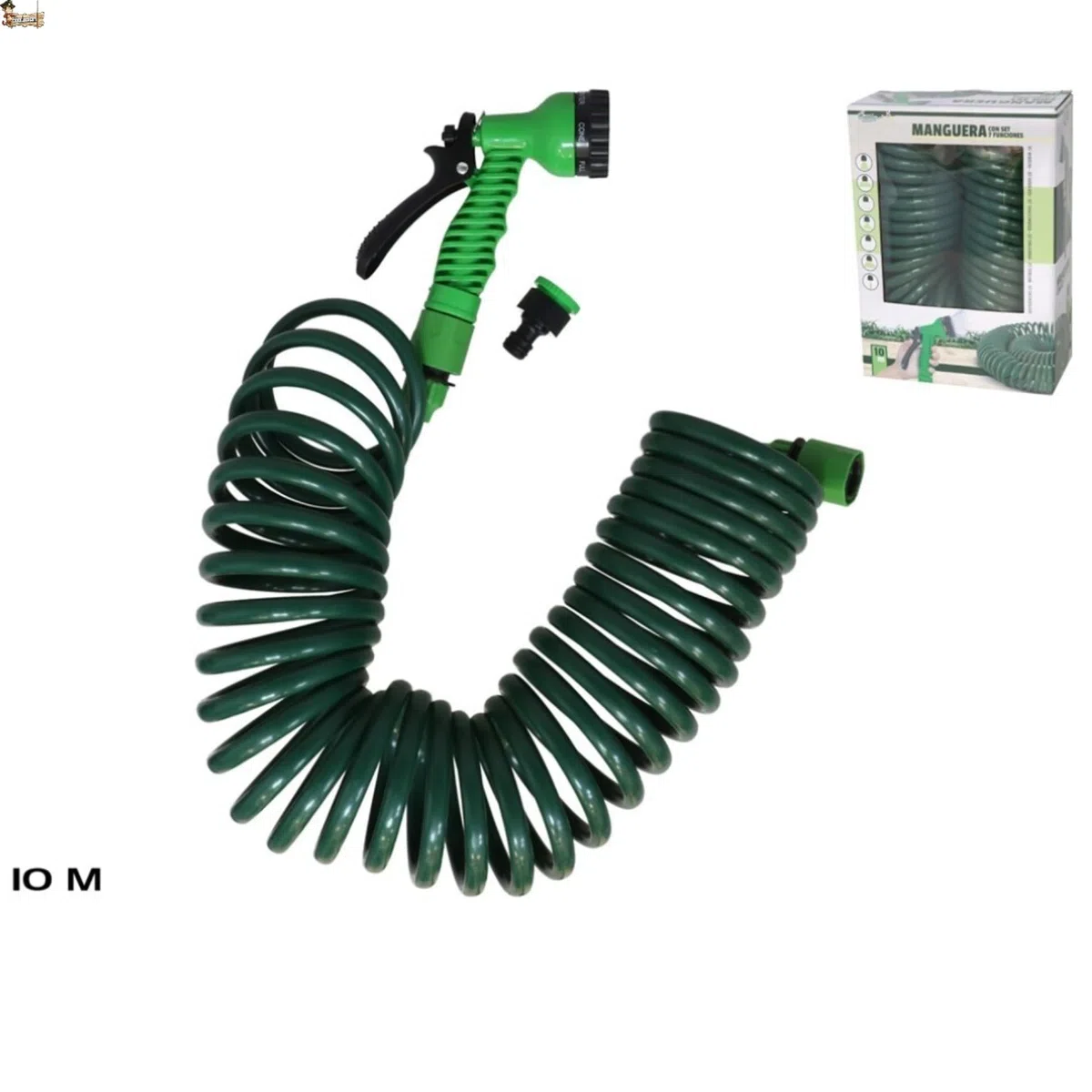 BricoLoco.com Rozszerzalny wąż do nawadniania ogrodowego. Wielofunkcyjny pistolet do podlewania 7 dysz. Automatyczne zwijanie szybkie połączenie (Spirala 10 mts, 2)