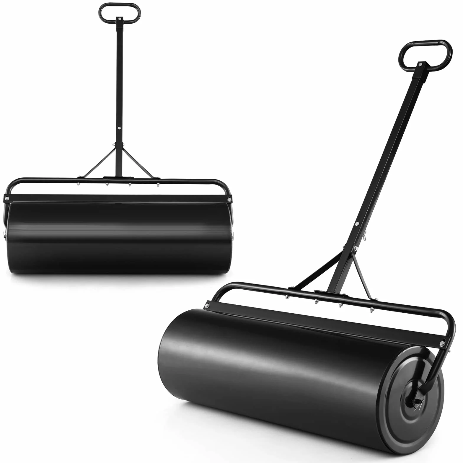 COSTWAY Walec do trawnika napełniany wodą lub piaskiem, 63 L, Ø 30 cm x 99 cm, walec gruntowy z uchwytem, walec ogrodowy metalowy, walec ręczny Lawn Roller, walec do trawnika dla równego trawnika