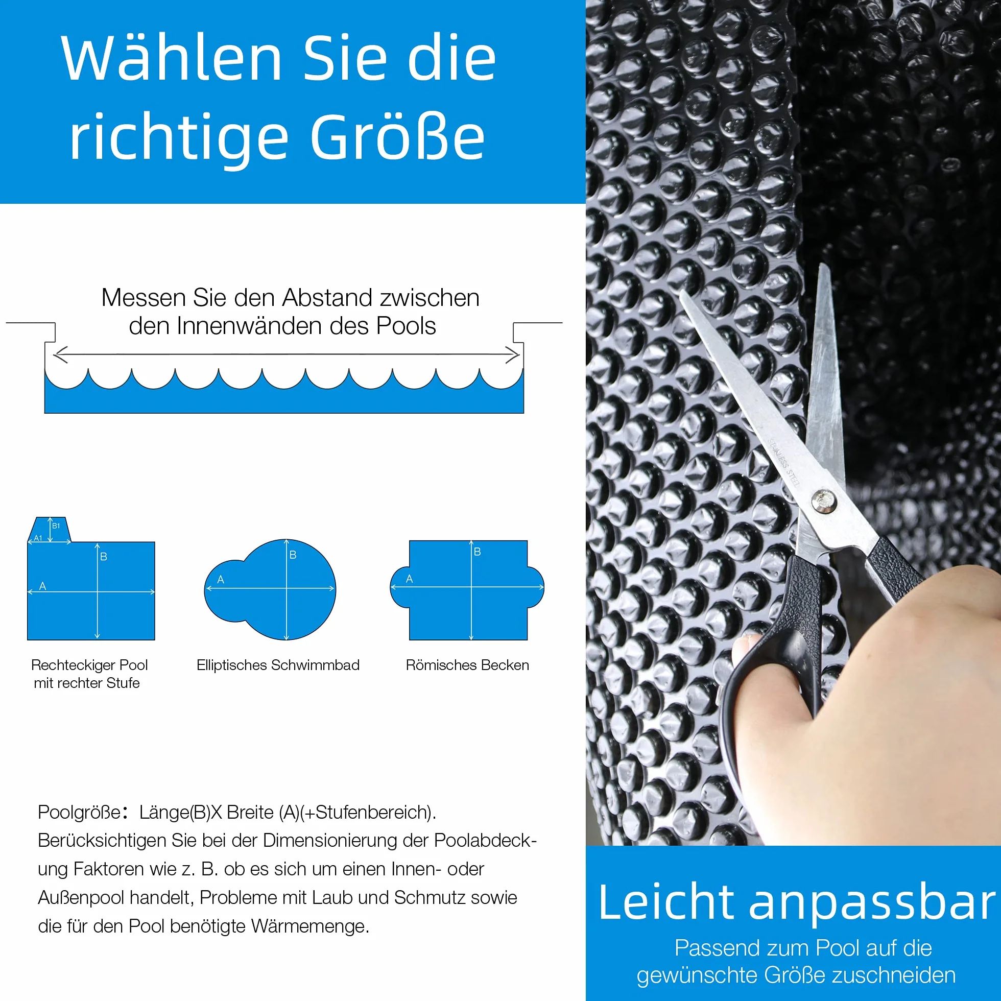 Melko Plandeka solarna do basenu, 1000 x 500 cm, folia solarna 200 µm, plandeka solarna z możliwością przycięcia, ogrzewanie wody, plandeka solarna do basenu