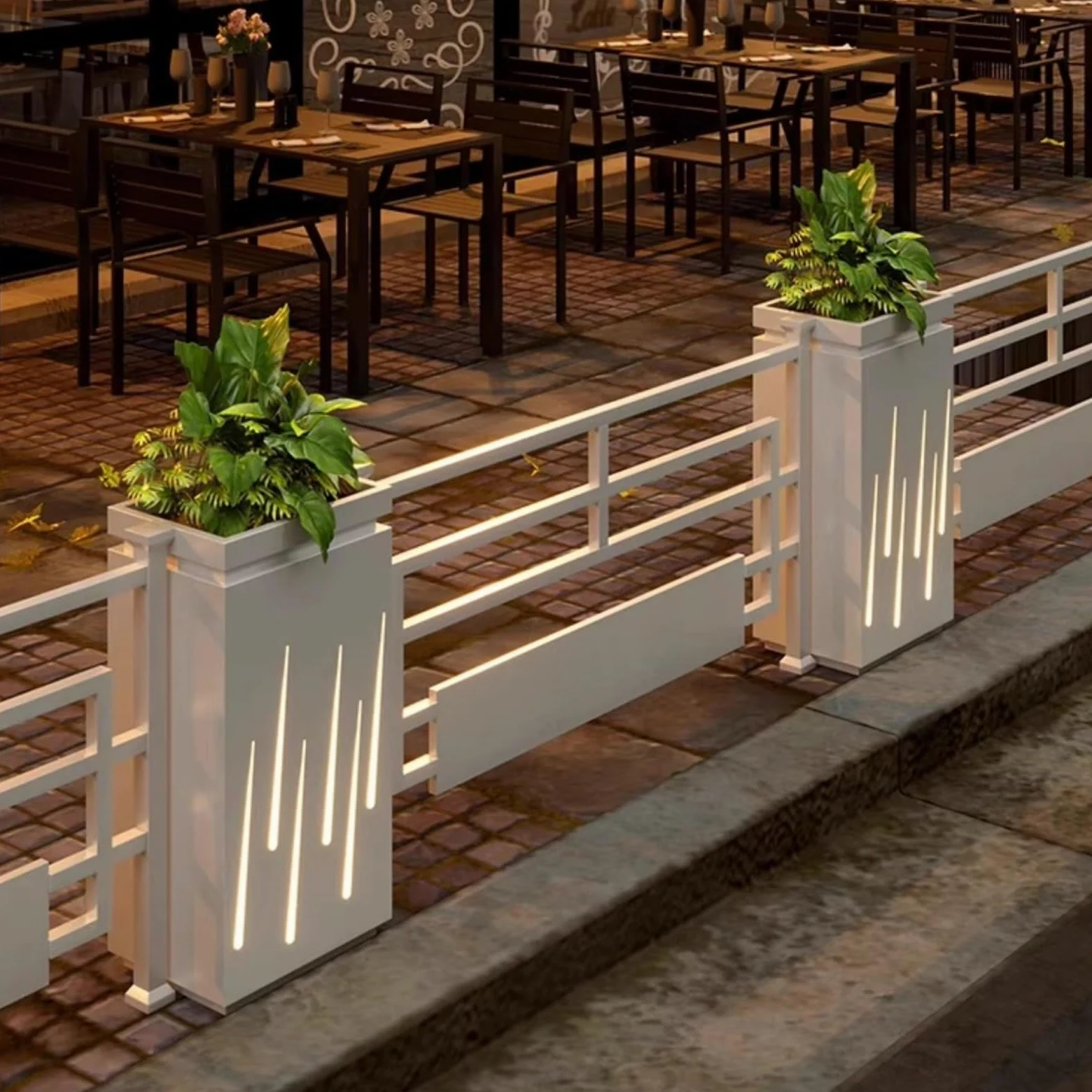 Doniczka z ławką Niezależna donica zewnętrzna z oświetleniem słonecznym | Nadaje się do sklepu z herbatą mleczną i restauracji(Mały)