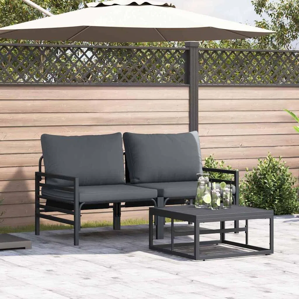 3-częściowy zestaw mebli ogrodowych, stal antracytowa, nowoczesny zestaw mebli outdoorowych na taras, balkon, odporny na warunki atmosferyczne, łatwy w pielęgnacji, stylowe siedzisko