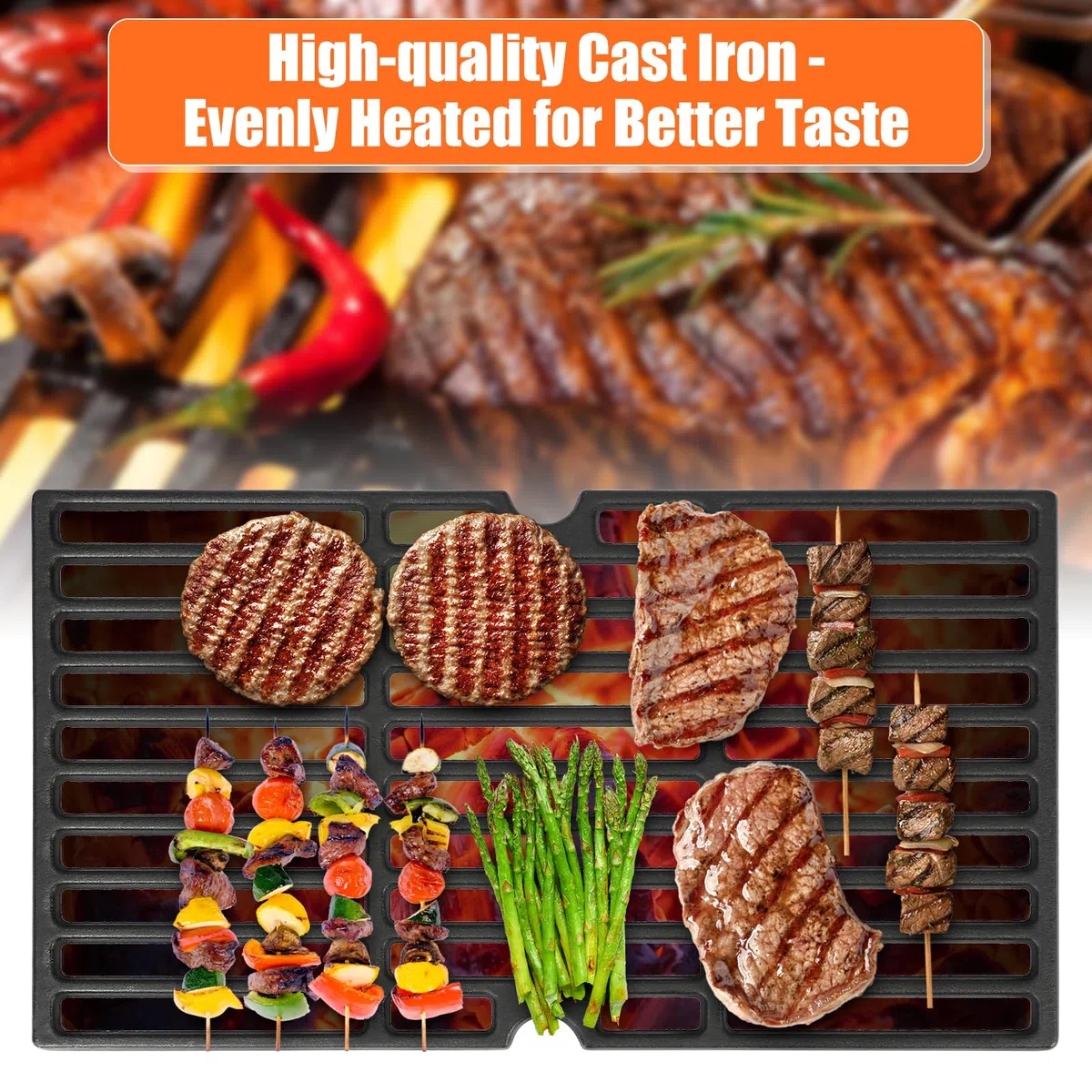 GFTIME 43 x 39 cm żeliwna rusztownica grillowa do ProfiCook PC-GG 1128, PC-GG 1255, PC-GG 1057 grilla gazowego, żeliwna rusztownica Grill części zamienne 2 sztuki do ProfiCook grilla gazowego