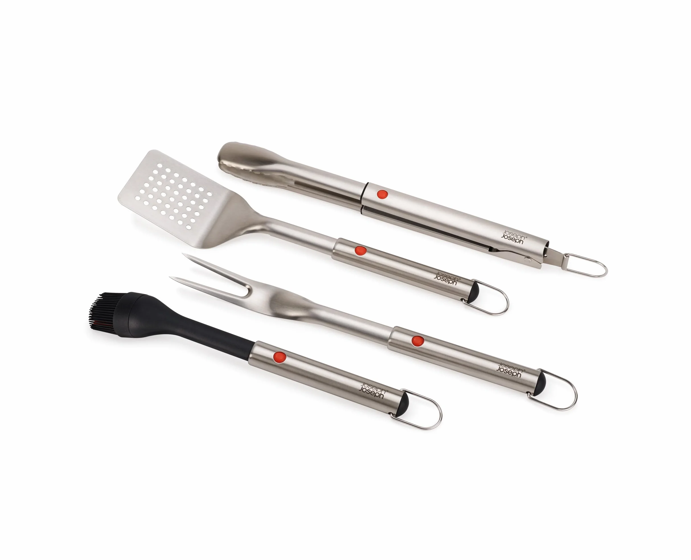 Joseph Joseph GrillOut zestaw 4 sztuki do grilla ze stali nierdzewnej, szczypce, łopatka, widelec, futerał
