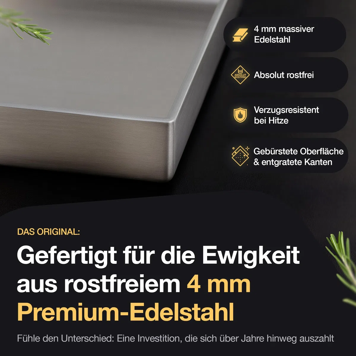 NTG - Płyta grillowa ze stali nierdzewnej 4 mm [40 x 30 cm] – Plancha z odpływem tłuszczu i szpachelką do grilla – do grilla gazowego i węglowego – odporne na odkształcenia akcesoria do grilla