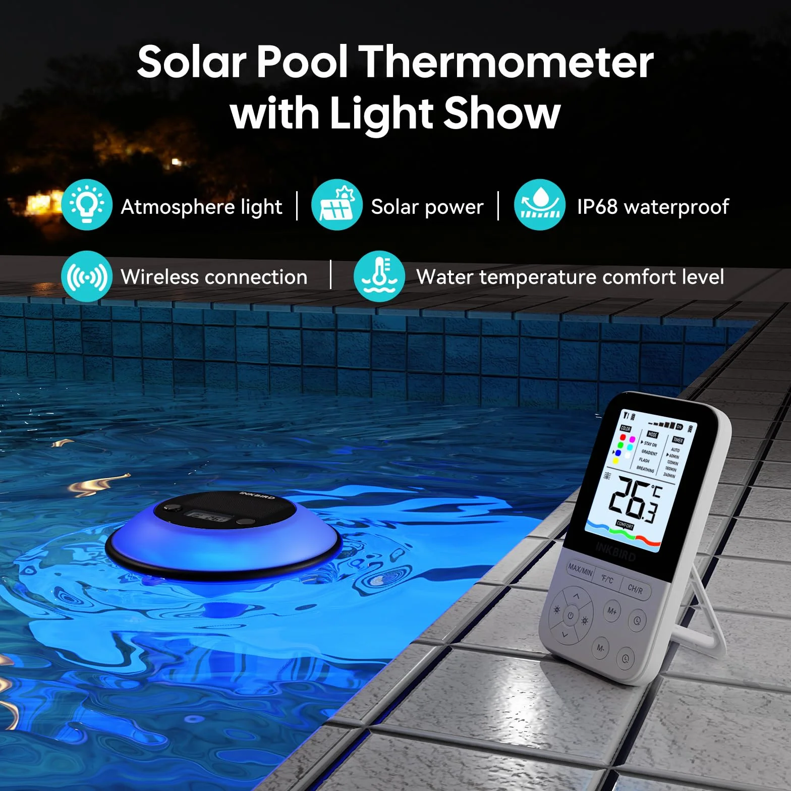 Inkbird IBS-P05R Zestaw termometrów basenowych zasilanych energią słoneczną z wodoodpornością IP68
