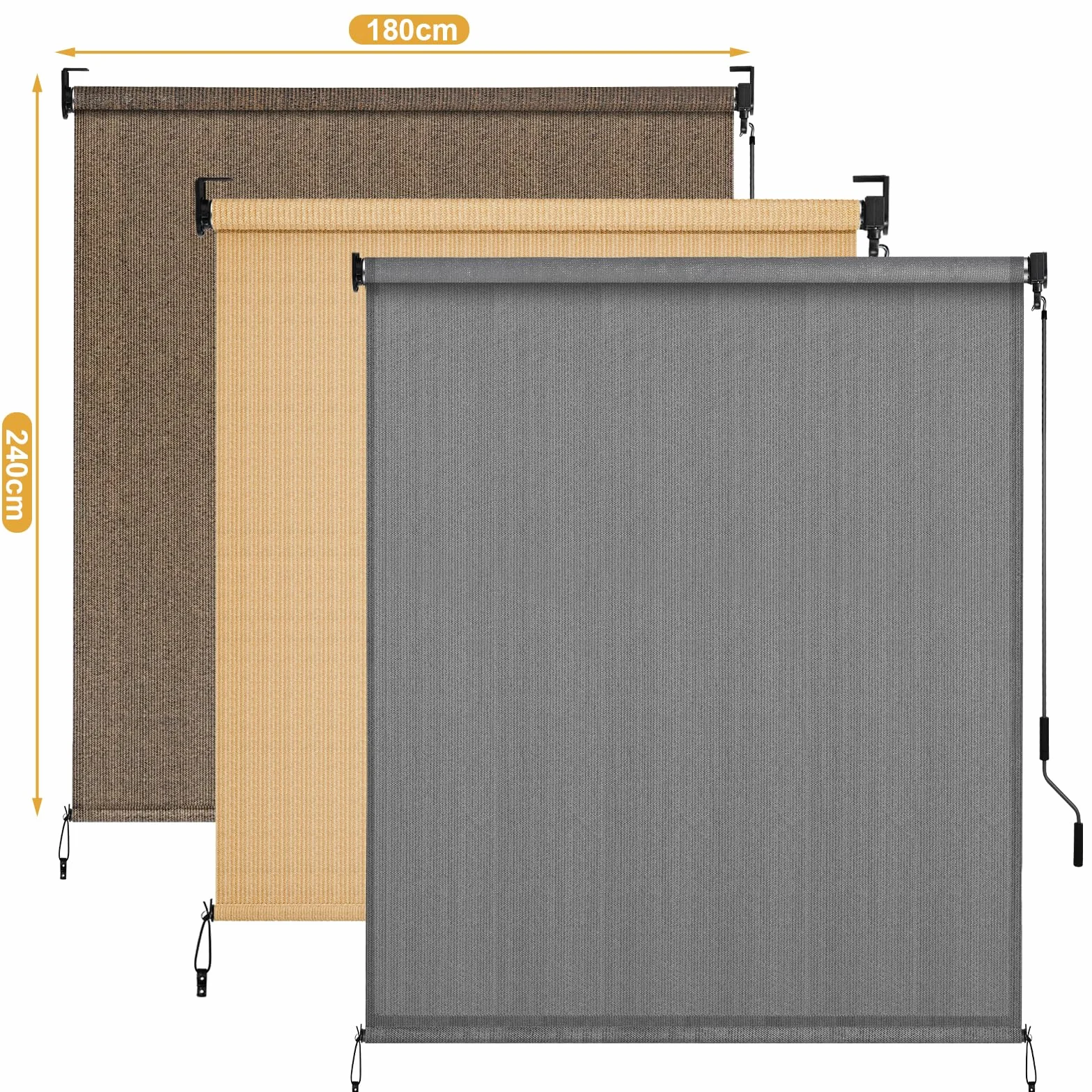 LIFERUN Markiza pionowa, 180 x 240 cm, markiza pionowa, tkanina zacieniająca HDPE do pergoli tarasowej, markiza balkonowa, rura aluminiowa z bezprzewodową korbą, na balkon, taras, do ogrodu, khaki, 1