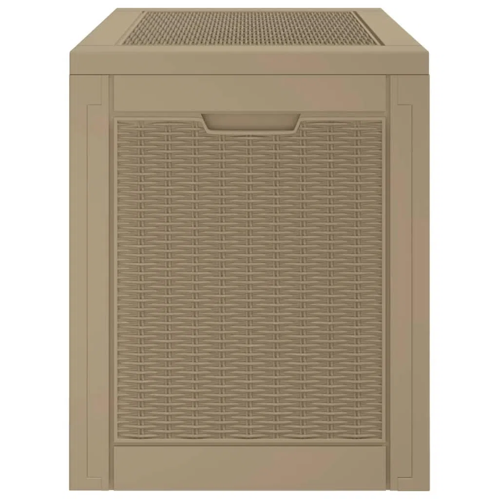 Skrzynka ogrodowa jasnobrązowa z polipropylenu, 118 l, 55,5 x 43 x 53 cm, odporna na warunki atmosferyczne i zamykana, jako skrzynia na taras, balkon, basen i do ogrodu do porządnego