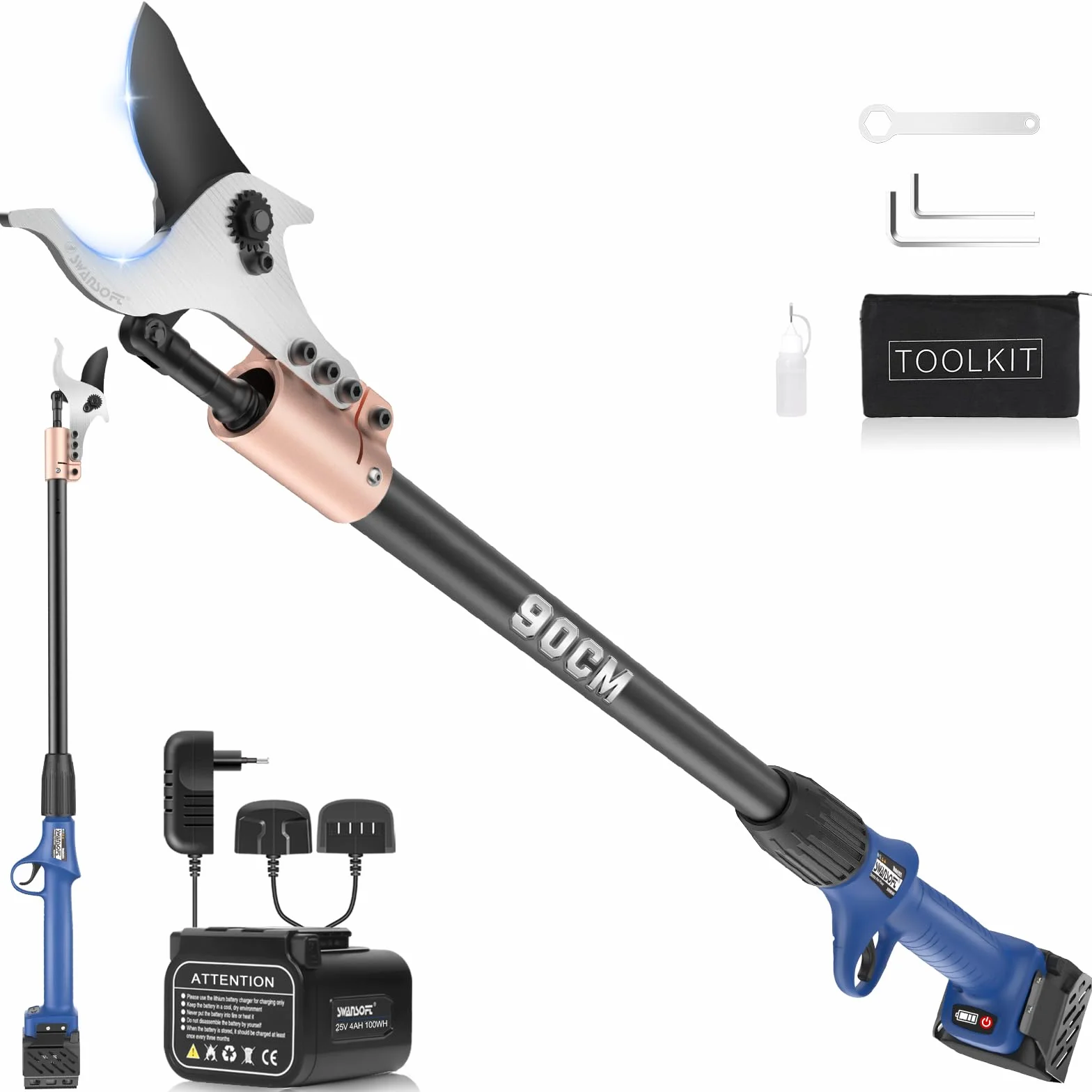 SWANSOFT Elektryczne nożyce do gałęzi 40 mm 25,2 V 4+4 Ah bezszczotkowy silnik 1050 W SW-921-1