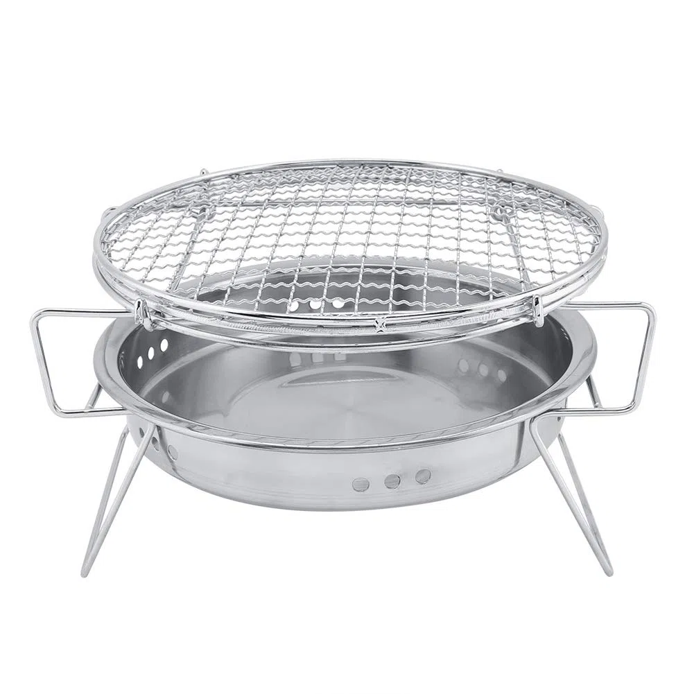 Przenośny grill ze stali nierdzewnej okrągła kuchenka kempingowa do gotowania na świeżym powietrzu / patio / nic mini składany grill z torbą do przenoszenia dla łatwej podróży