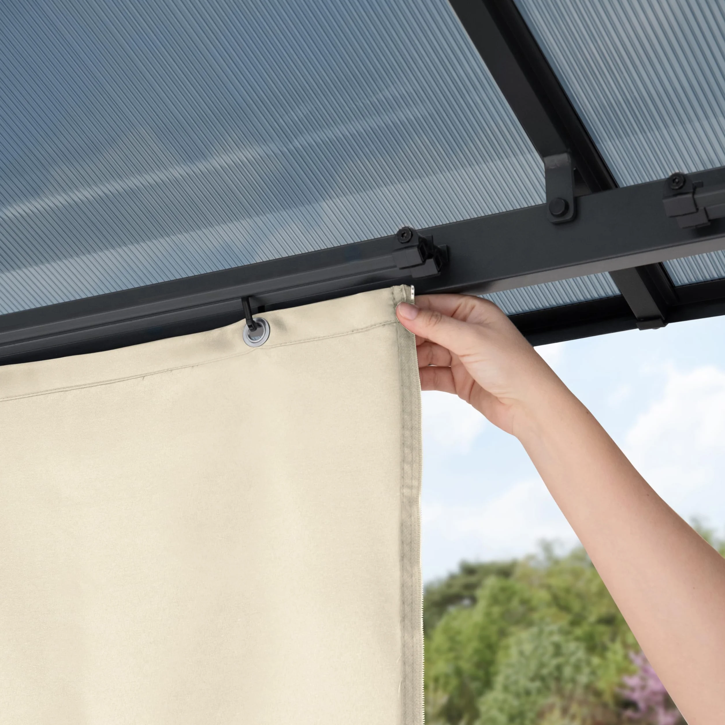 TOOLPORT Pawilon ogrodowy 3x3 m Hardtop dach z poliwęglanu ok. 6 mm z 4 ściany boczne i moskitiera w kolorze kremowy