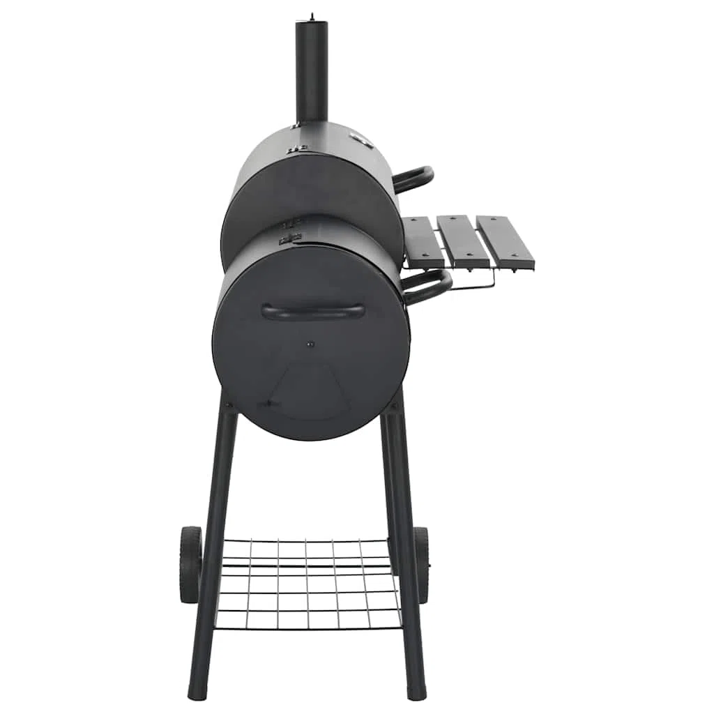 Klasyczny grill na węgiel drzewny, ze stali z termometrem, 3 chromowane ruszty, praktyczna półka, mobilny z 2 kółkami, do ogrodu, na taras, na zewnątrz, bez dymu