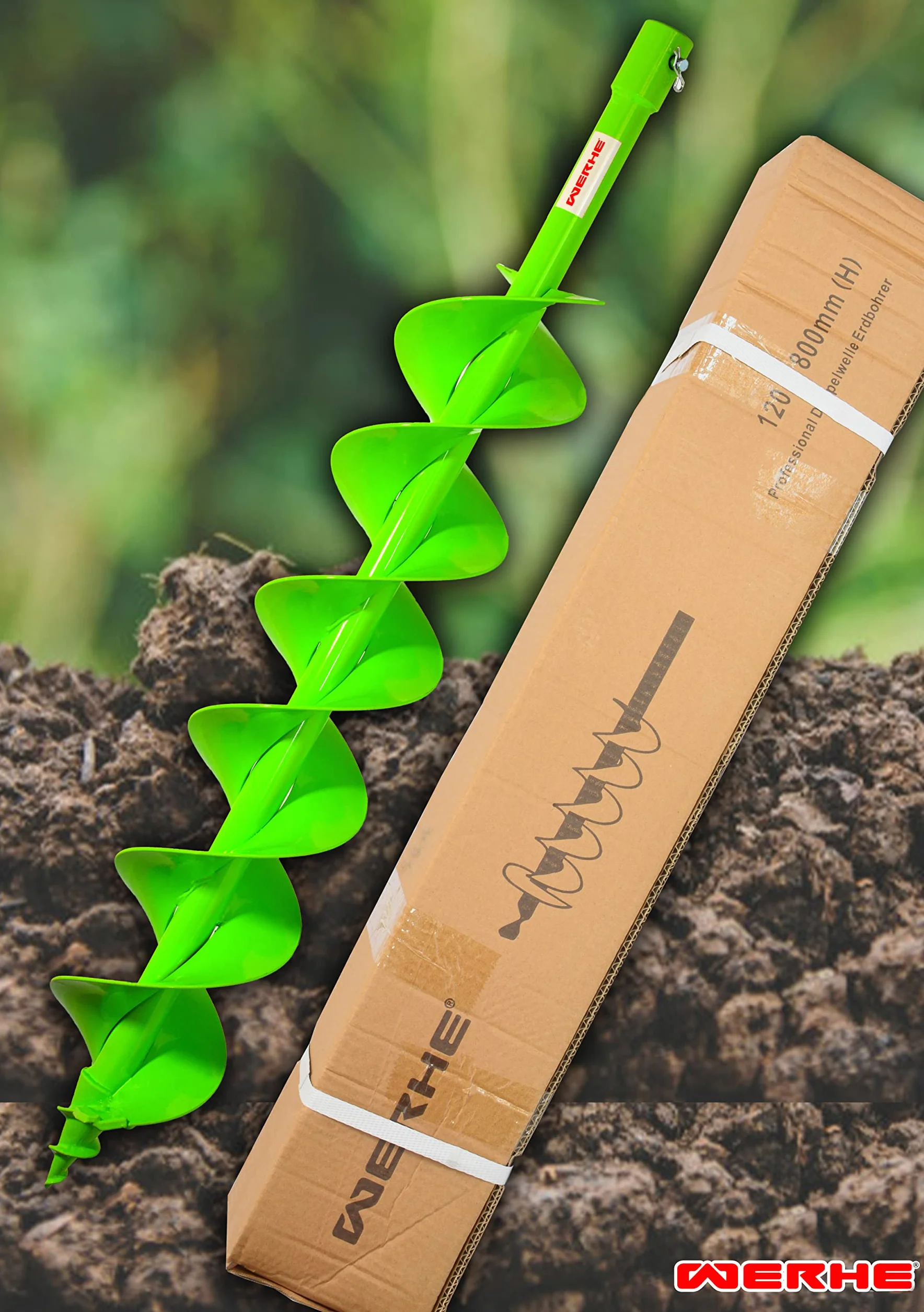 WERHE świder ziemny Ø 120 mm, lita stal, podwójna spirala | precyzyjny grot, do lekkich do gleb średniozwartych, wysoka trwałość, odporność na pęknięcia