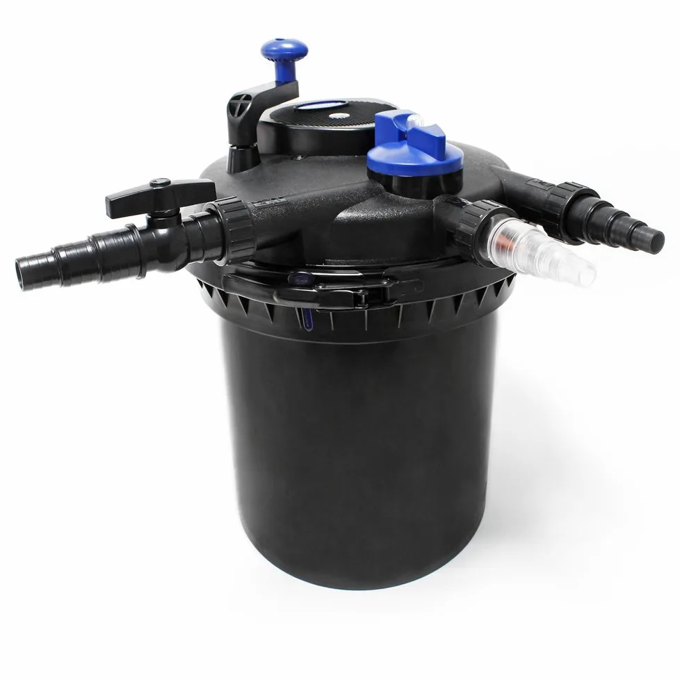 Wiltec Kompletny zestaw: CPF-15000 filtr ciśnieniowy do oczka wodnego do 30000 l z 18 W UV-C, NEO8000 SuperEco pompa do oczka wodnego 8000 l/h 70 W, 25 m wąż do stawu 25 mm (1"), HJ-943 ECO pompa