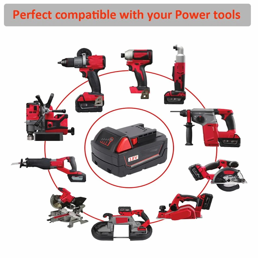 2 sztuki akumulatora M1850 18V 5,0Ah z ładowarką Kompatybilny z akumulatorem Milwaukee 18V M18, M18BX, M18B5, M18 XC, M18B2, M18B4, Li18, C18B, 48-11-1828, 48-11-1840