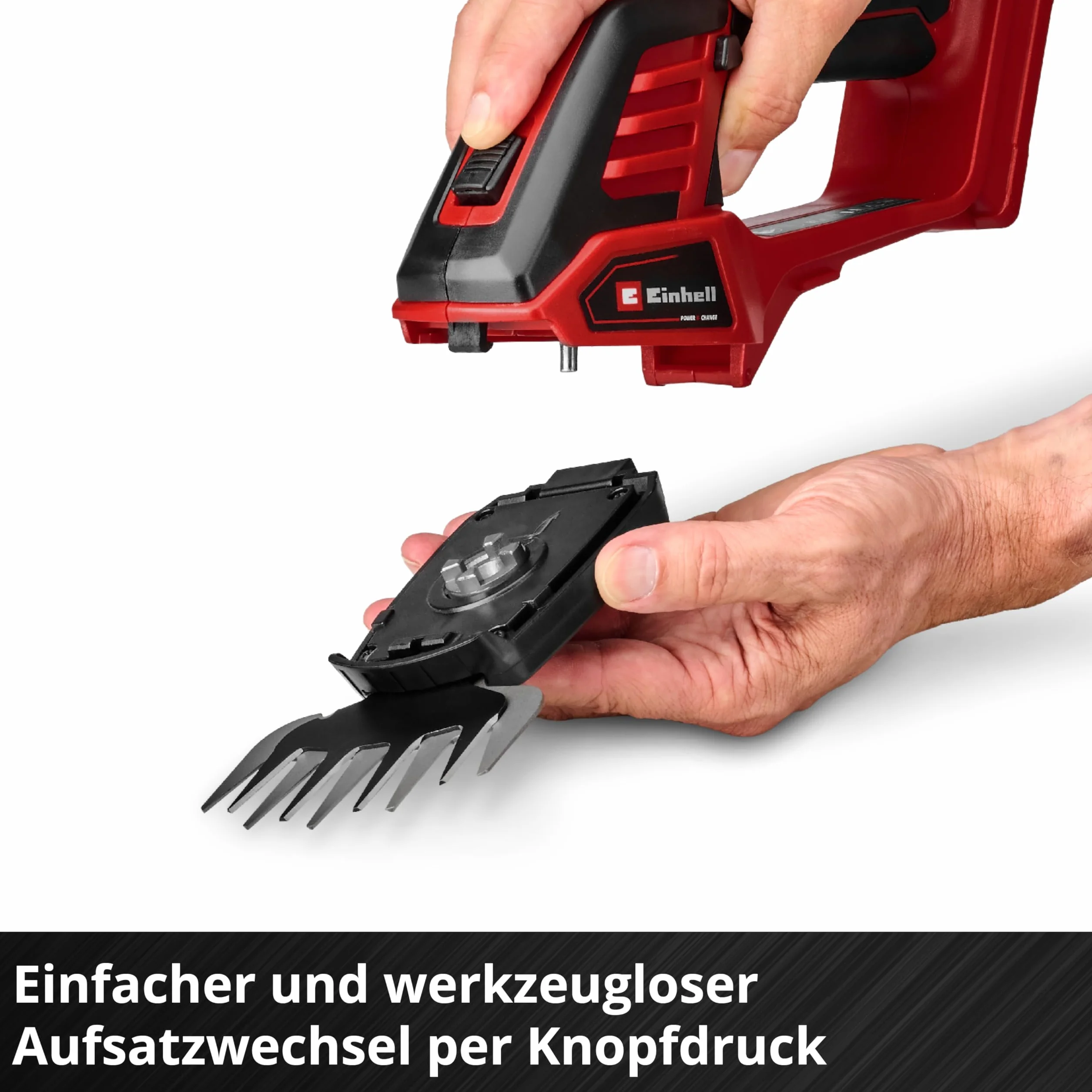Einhell Akumulatorowe nożyce do trawy/krzewów GE-CG 18/100 Li - 3 w 1-Solo Power X-Change (18 V, w zestawie nóż do cięcia trawy 100 mm, nóż do cięcia krzewów 200 mm, nasadka do grabienia, bez