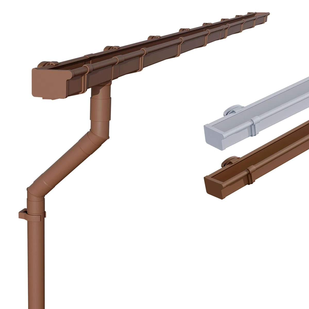 INEFA Zestaw rynnowy z tworzywa sztucznego, prostokątny 8m x 83mm Brązowy | Rynna i rura spustowa PVC-U na jedną połać dachu, domek ogrodowy, wiata, taras i pawilon