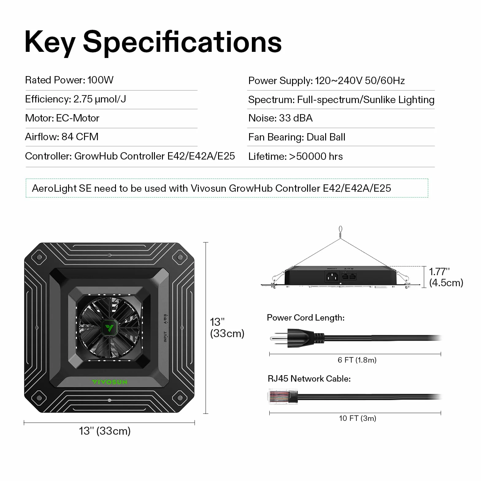 VIVOSUN Smart Grow System, czarno-biały, T4 w/100W AeroLight SE
