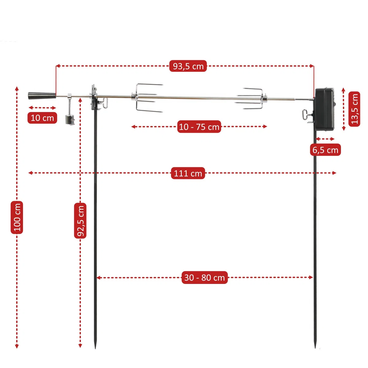 BBQ-Toro Zestaw szpikulców do grilla 90 cm | z 2 igłami do mięsa | na kemping, wycieczkę, ognisko i wiele innych | rożen obrotowy do grilla gazowego, obrotowych szpikulców z silnikiem | elektryczny