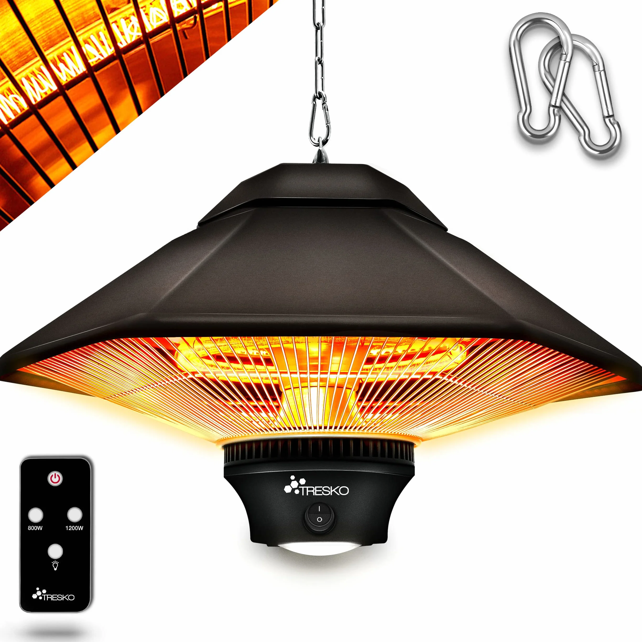 TRESKO Promiennik sufitowy 1200 W z pilotem, 2 stopnie ogrzewania, promiennik podczerwieni