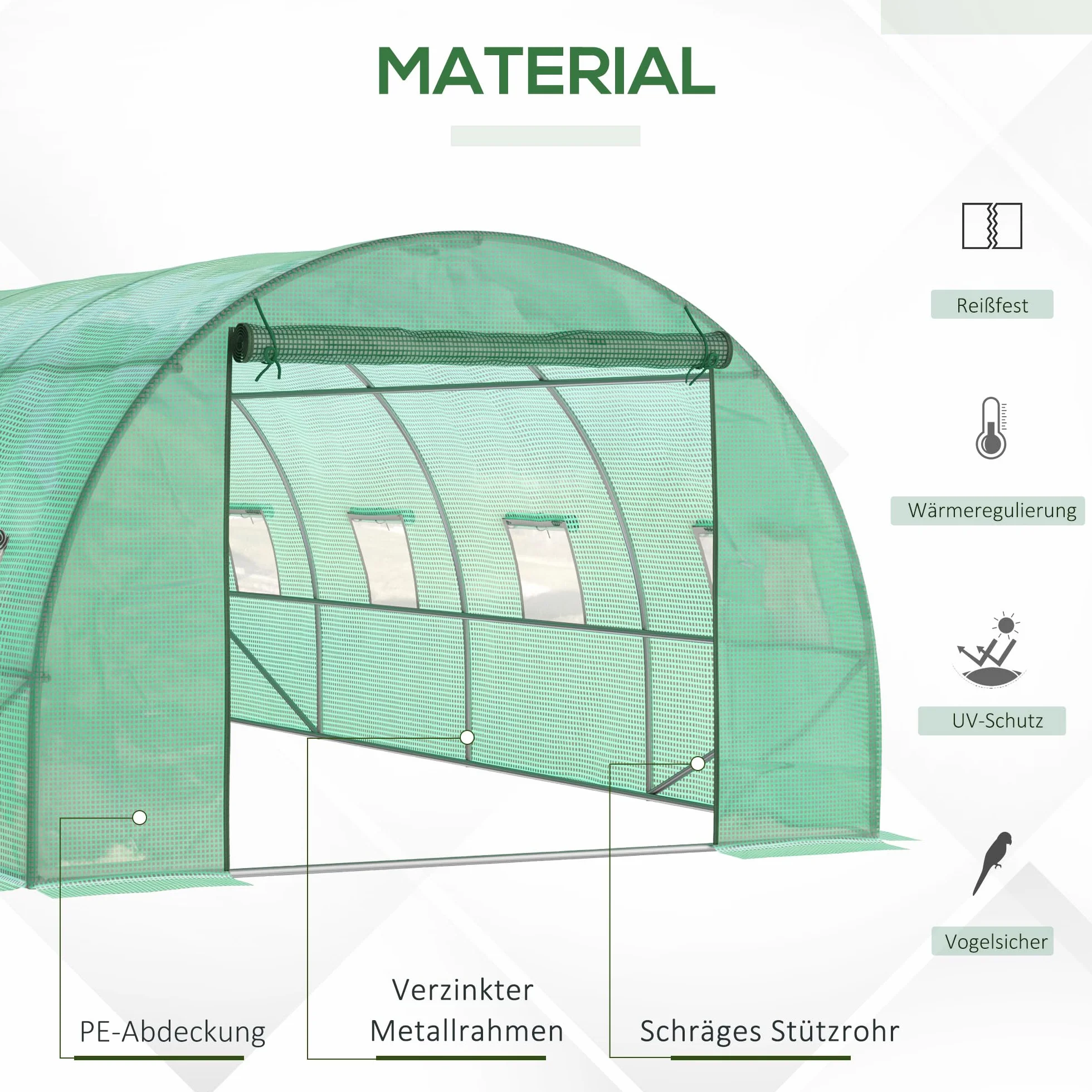 Outsunny szklarnia foliowa 6x3x2 m tunel z 8 oknami rolowanymi drzwiami odporna na UV mróz zielona