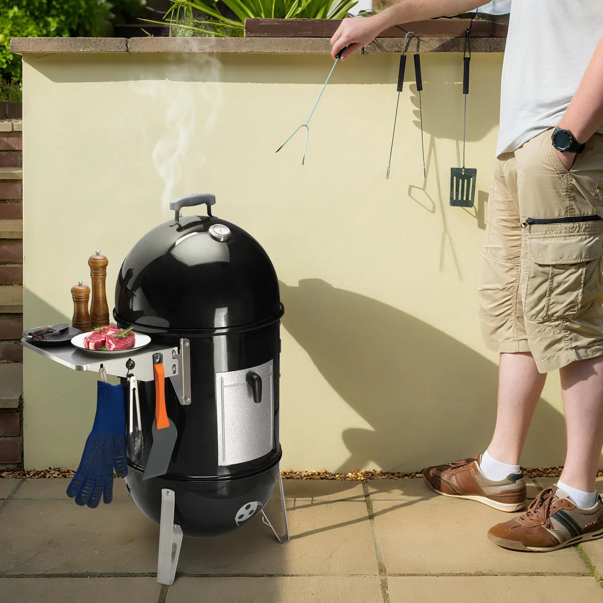 onlyfire Stolik pomocniczy do grilla węglowego wędzarniczego, 57 cm, półka na stół do grillowania