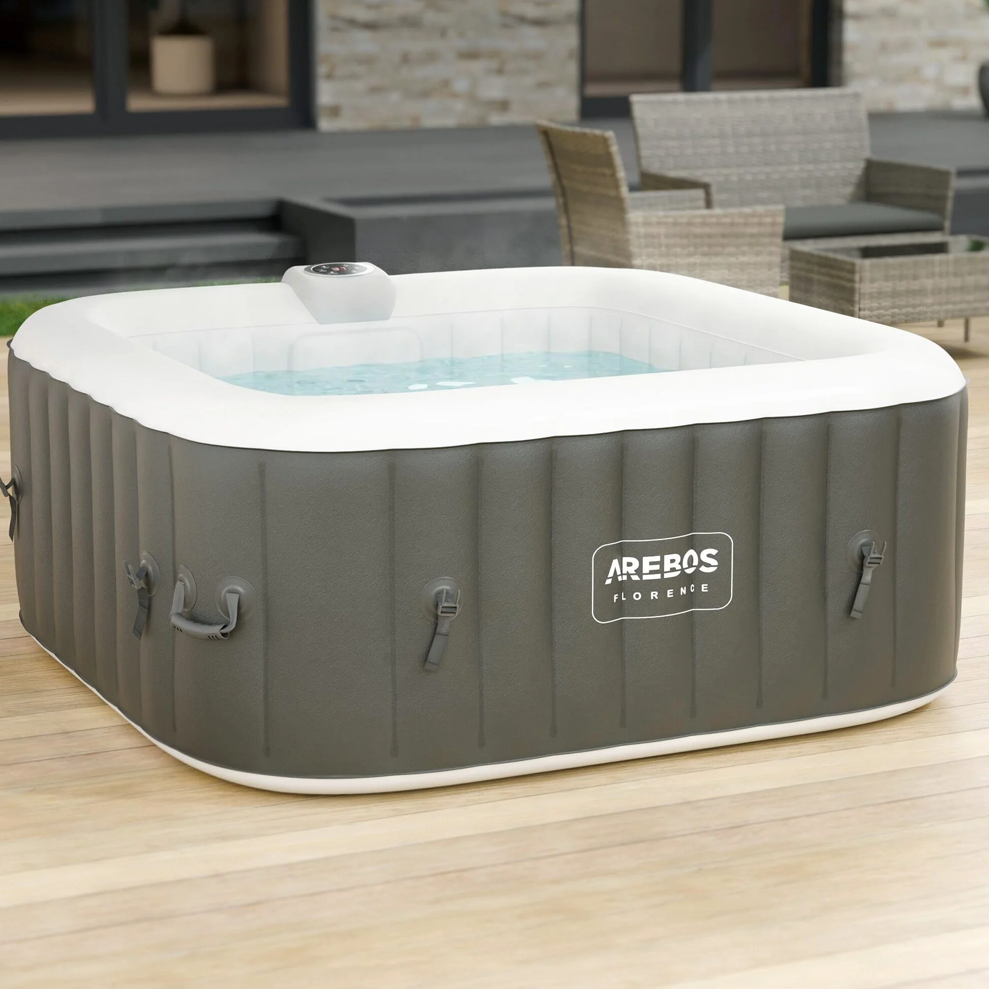 Arebos Nadmuchiwane | Whirlpool Pure | | 4 osoby | 130 dysz do masażu | Spa Dobre samopoczucie Ogrzewanie | 550 litrów | z pokrywą | Bubble Spa & Wellness masaż