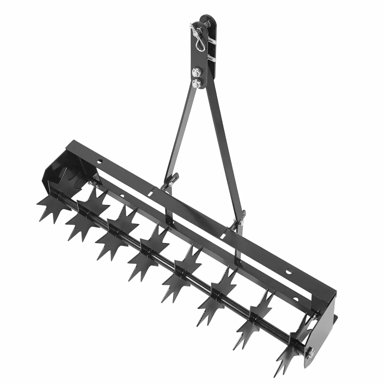 Napowietrzacz do trawy, 81 cm, do kosiarki z siedziskiem, 8-gwiazdkowy aerator o głębokości roboczej 5 cm, wałek do aeratora trawnika do ogrodu i trawnika, dodatkowy ciężar 45 kg (czarny)