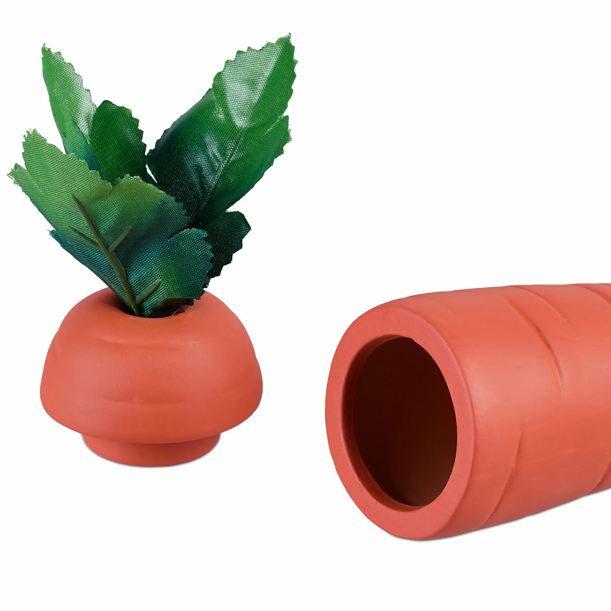 Relaxdays Zestaw 4 glinianych stożków, po 100 ml, wzór marchewki, pomoc w podlewaniu roślin pokojowych i skrzynek balkonowych, wielokolorowe