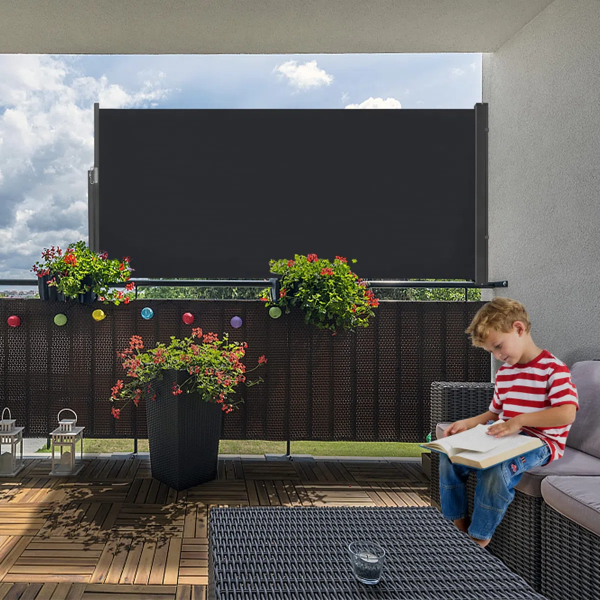 YRHome Markiza boczna, wysuwana, 120 x 300 cm, ochrona przed wzrokiem, nieprzejrzysta, ochrona przed wiatrem, ochrona przed spojrzeniami i wiatrem, markiza na ścianę boczną, na balkon, do ogrodu, na