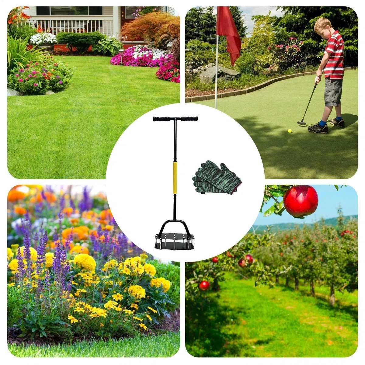 Aerator do trawy Wytrzymały ręczny ergonomiczny kultywator | Aerator Kolcowy Do Trawników Do Ogrodu, Patio, Rabat Kwiatowych, Podwórka, Spulchniania Gleby Oraz Pielęgnacji Parku