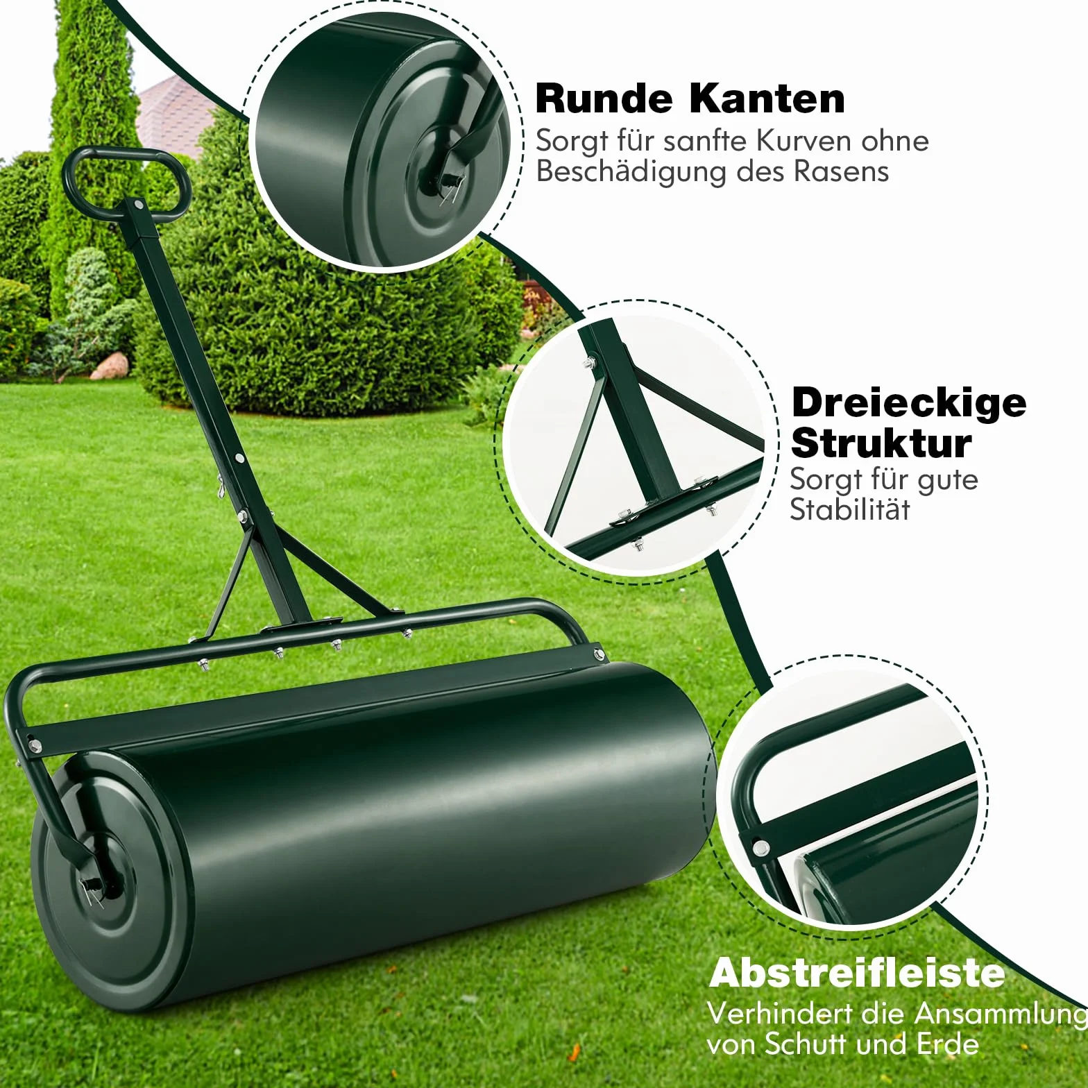 COSTWAY Walec do trawnika do napełniania wodą lub piaskiem, 113 l, Ø 40 cm x 99 cm, wałek podłogowy z uchwytem, wałek ogrodowy, wałek ręczny, wałek do trawnika, do ogrodu, zielony
