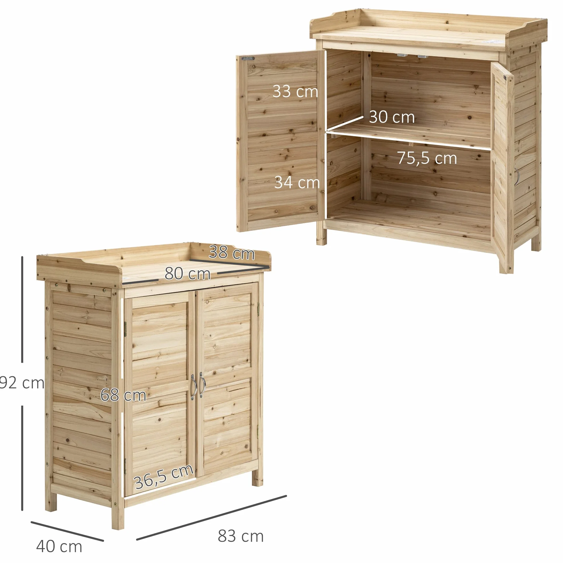 Outsunny Szafka ogrodowa z narzędziami stojącymi 83L x 40 x 92H cm Naturalny