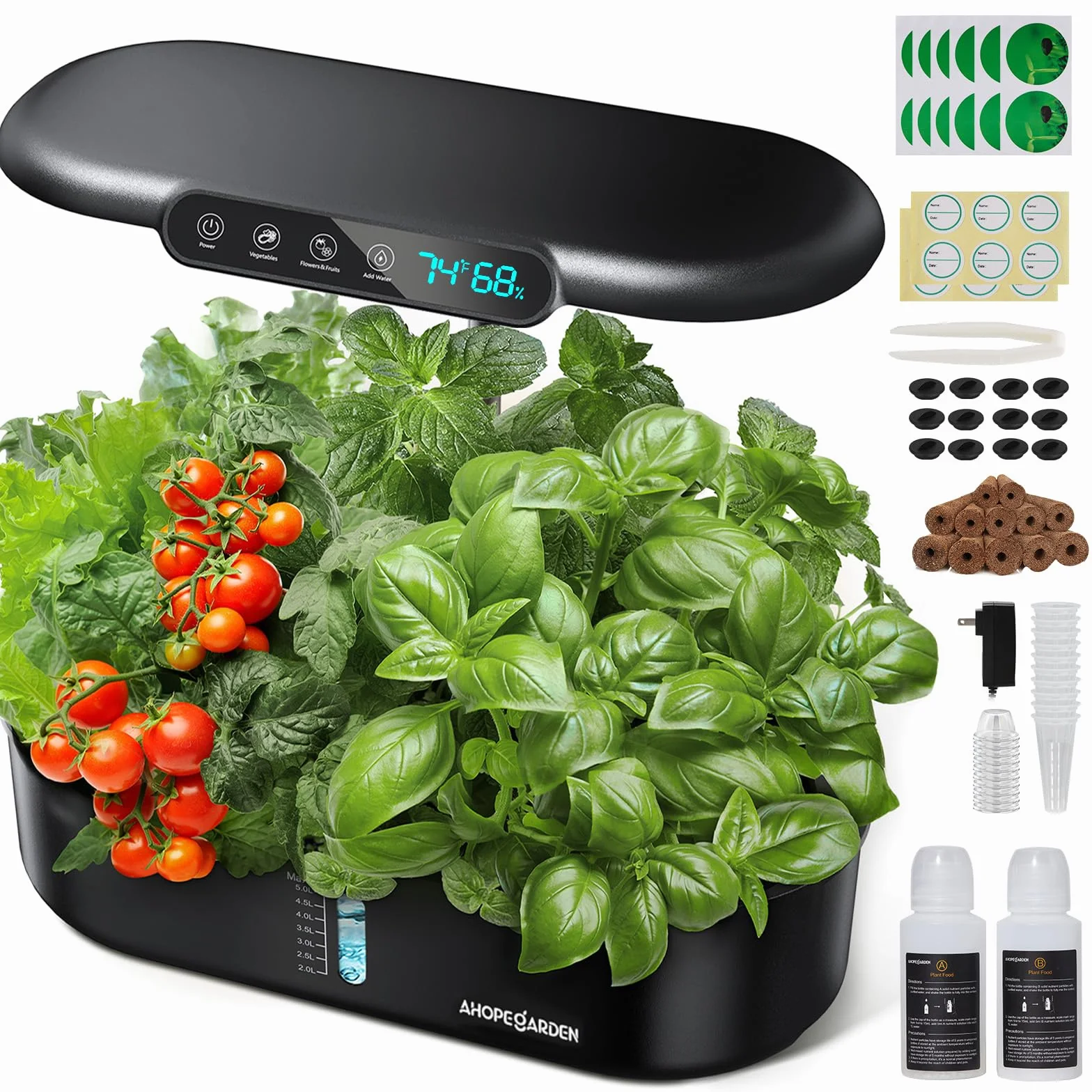Ahopegarden Zestaw do uprawy hydroponiki, ogród, 12 strąków, zioła, ogród, LCD, wykrywanie środowiska, kiełkowanie, lampa LED do wzrostu, hydroponika, hodowca, zdrowe świeże warzywa