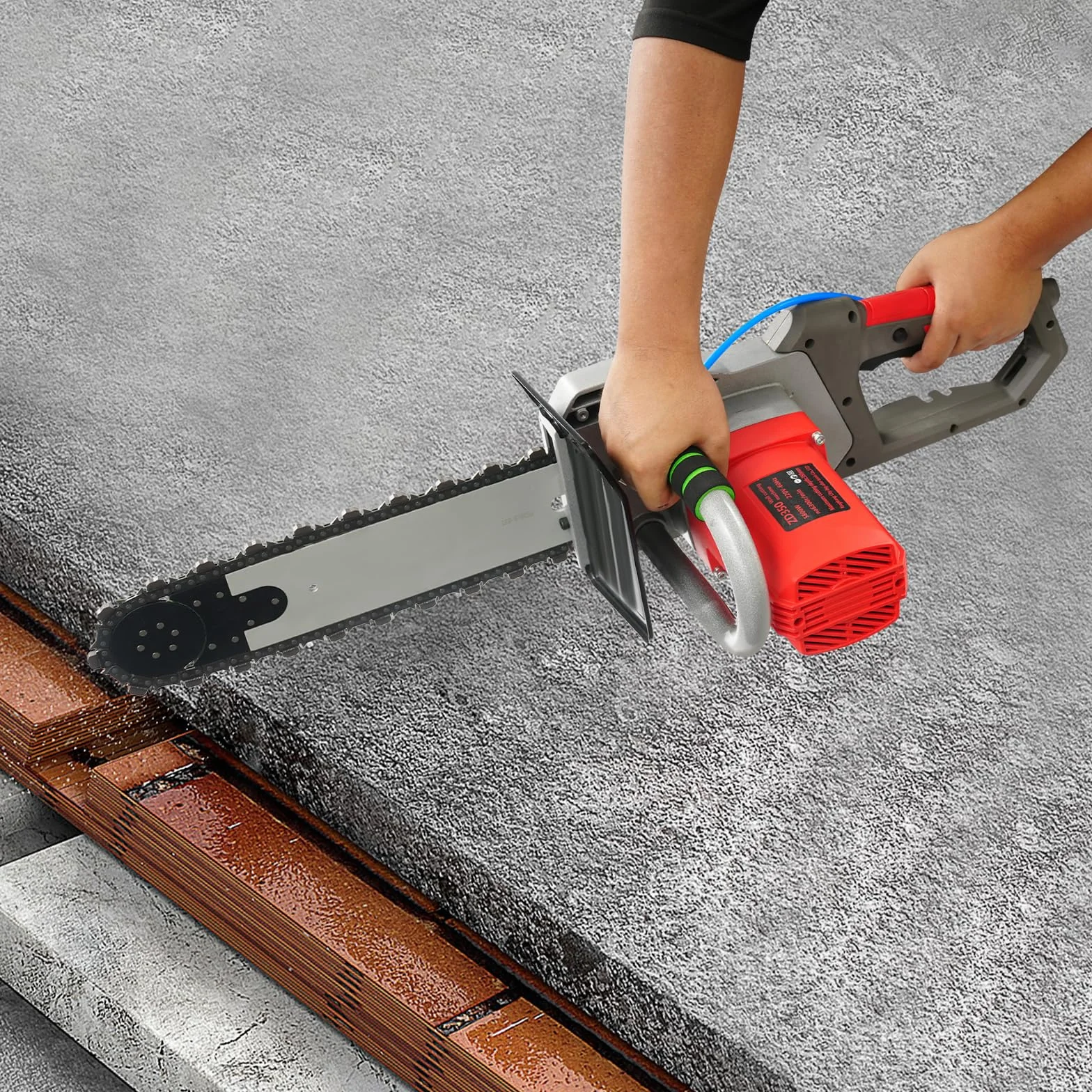 Elektryczna maszyna do cięcia ścian, diamentowa piła łańcuchowa do betonu i granitu – 5800 W, 6300 obr./min, głębokość cięcia 13,78 cala, z pompą wodną